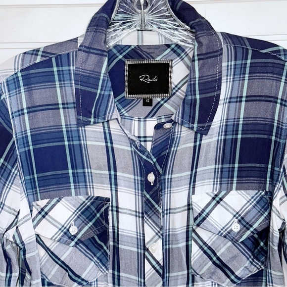 RAILS CARMEN RAYON Blue PLAID BUTTON DOWN SHIRT XS - Picture 7 of 13